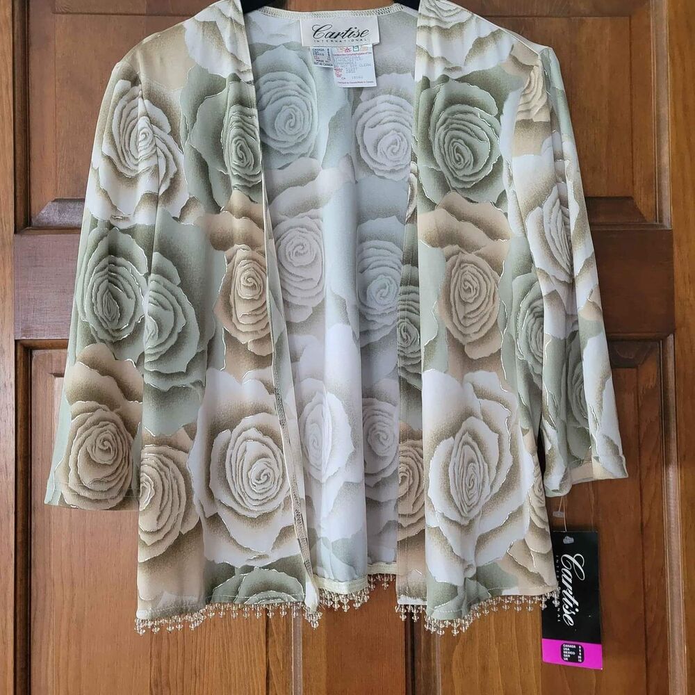 NWT VTG Women's size 6 Cartise International Cropped Dressy Beaded Cardigan Wrap